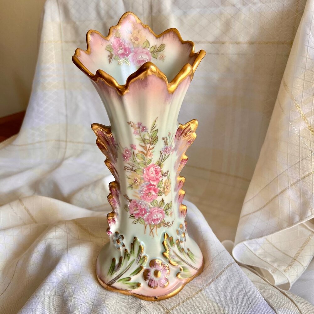 1 of 2. Vintage 1940's Zapun Porcelain Winged Vase Art Deco 1 of 2